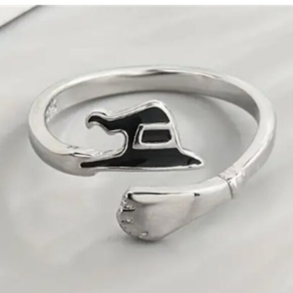 Unique Vintage Witch Hat and Broom Shaped Adjustable Ring - Halloween or Witchy - Picture 1 of 3